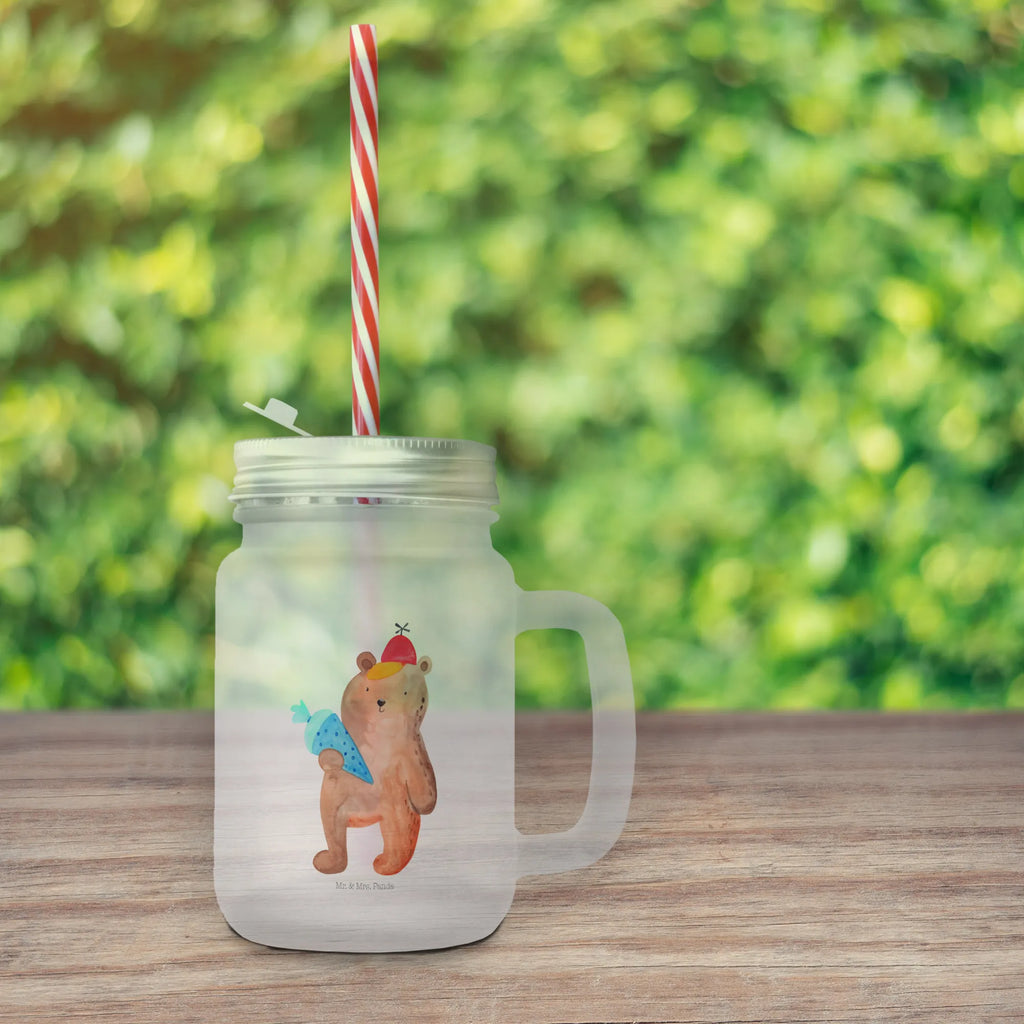 Mason jar drinking glass bear School cone cocktail glass, drinking glass, summer glass, glass, Mason Jar, preserving glass, handle glass, bear, teddy, teddy bear, cuddly toy, Primary school, Bear motif, School enrolment gift, Starting school, First day of school gift, School bag, School gift