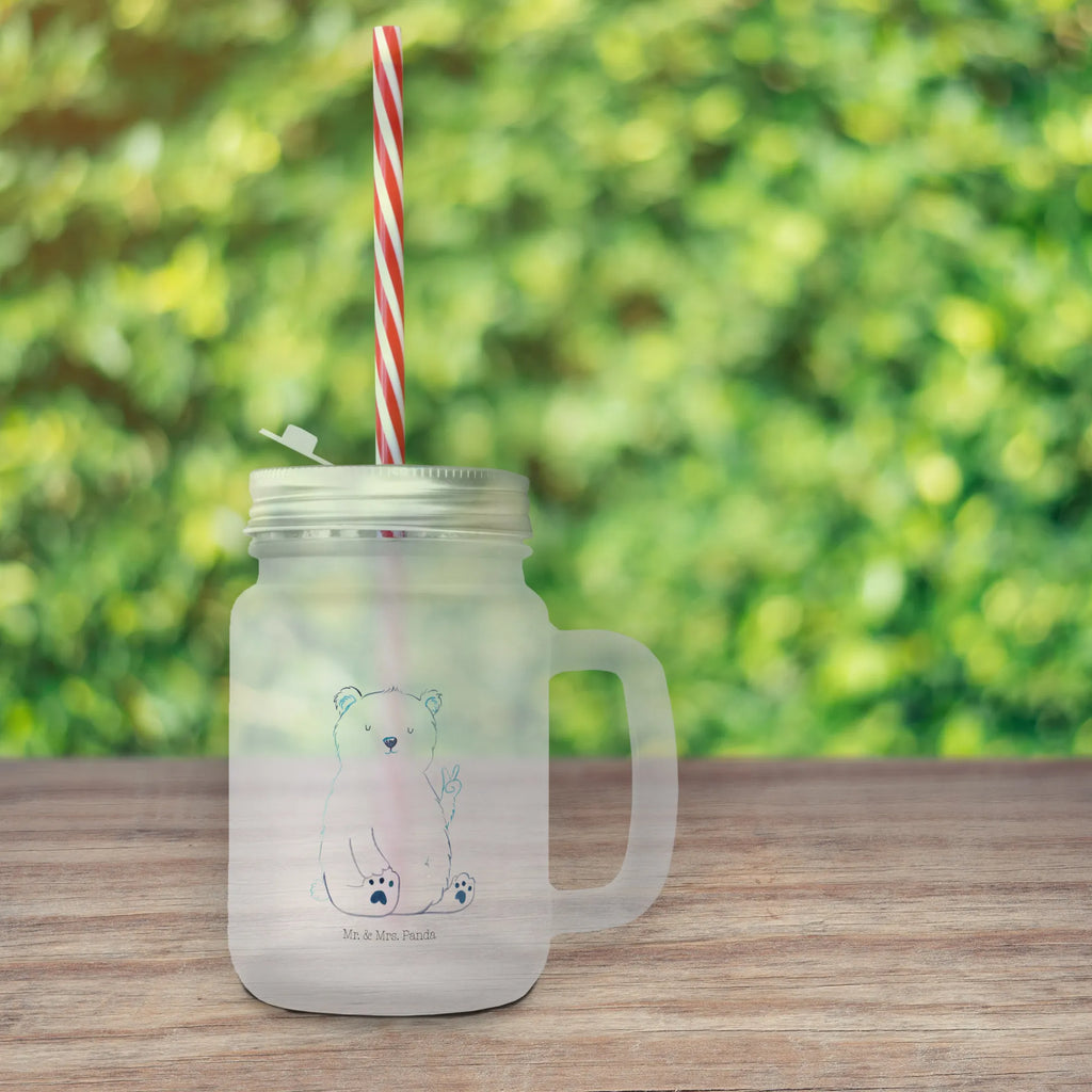 Mason jar drinking glass Icebear Lazy preserving glass, cocktail glass, drinking glass, Mason Jar, handle glass, glass, summer glass, bear, teddy, teddy bear, cuddly toy, home office, workplace, office job, relaxing, North Pole, office, Polar bear, lazy, work