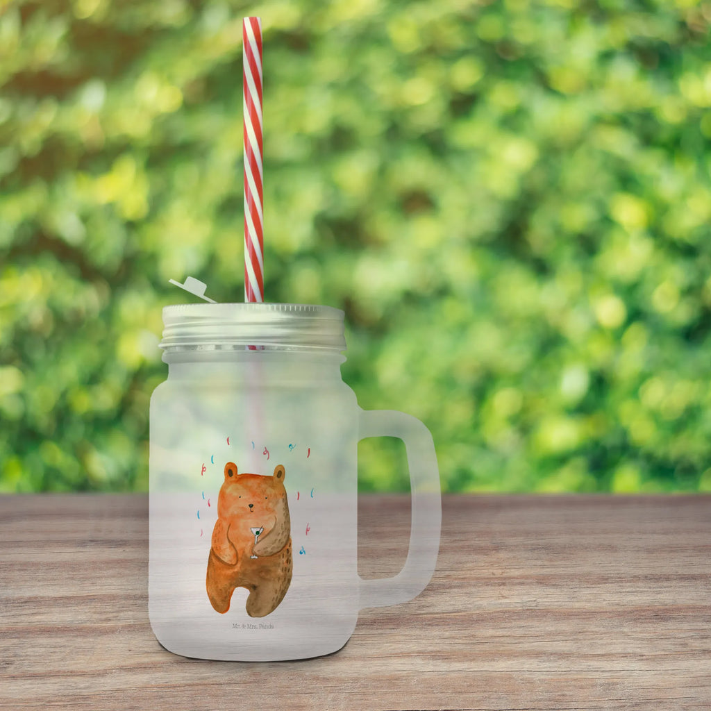 Mason jar drinking glass bear party handle glass, glass, preserving glass, drinking glass, Mason Jar, summer glass, cocktail glass, bear, teddy, teddy bear, cuddly toy, Celebrate, Present, Birthday, Partying, Good mood, Party, Birthday present, Bring a present, Funny