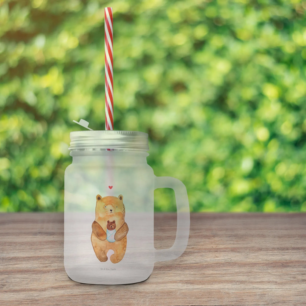 Mason jar drinking glass bear infant cocktail glass, summer glass, preserving glass, Mason Jar, glass, drinking glass, handle glass, bear, teddy, teddy bear, cuddly toy, mother, baptized child, nephew, birthday, grandchild, congratulations, baptism, grandson, parents, baby, birth, niece
