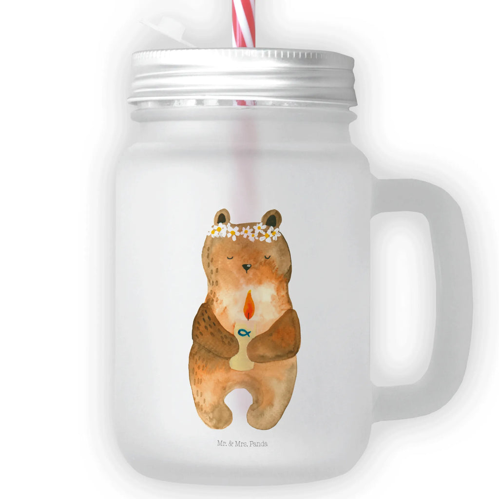 Mason jar drinking glass bear communion Mason Jar, drinking glass, glass, handle glass, preserving glass, cocktail glass, summer glass, bear, teddy, teddy bear, cuddly toy, communion, God's blessing, catholic, baptismal candle