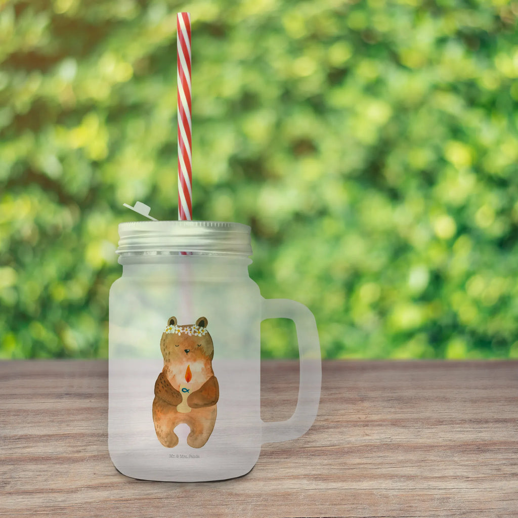 Mason jar drinking glass bear communion Mason Jar, drinking glass, glass, handle glass, preserving glass, cocktail glass, summer glass, bear, teddy, teddy bear, cuddly toy, communion, God's blessing, catholic, baptismal candle