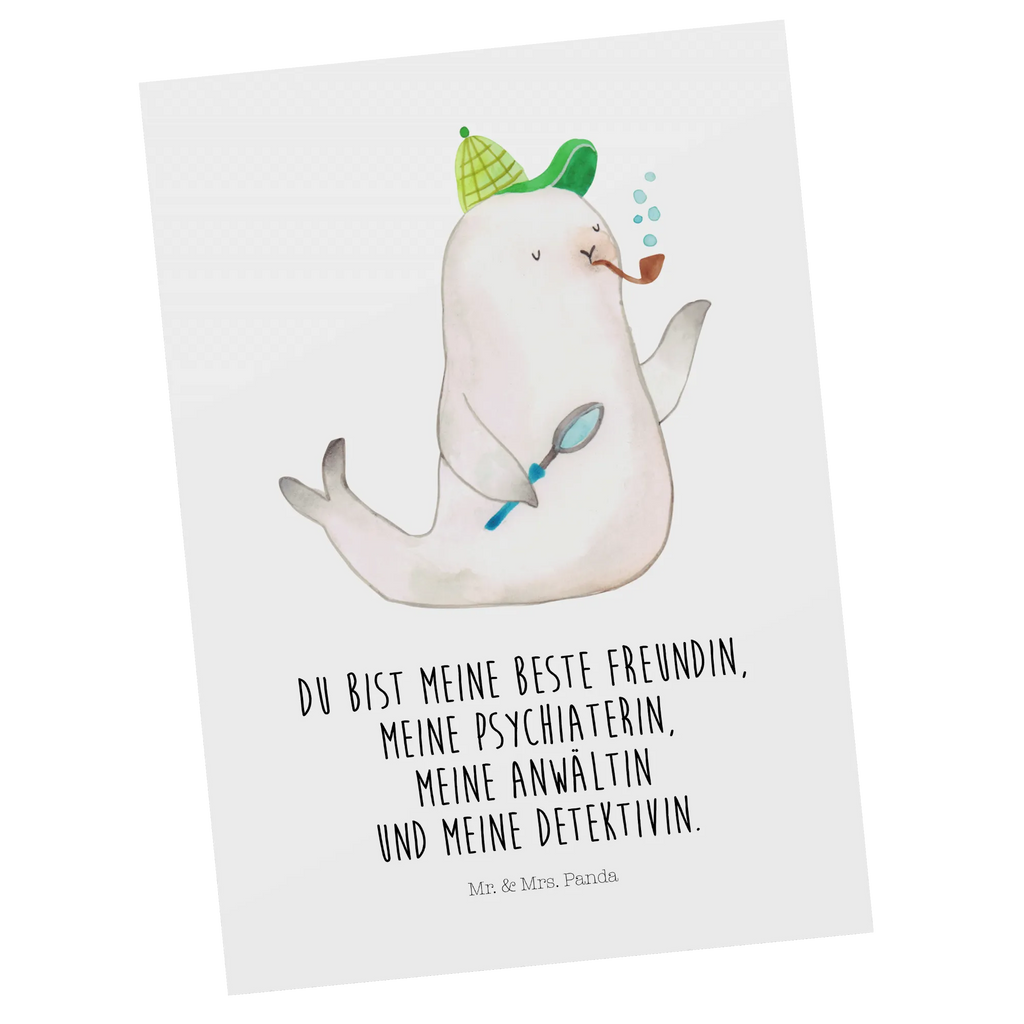 Postcard seal sherlock Postcard, card, letter, invitation card, paper, gift card, invitation, postcards, gift, small animals, cute, funny, cute animal motives, hand drawn, small world, funny sayings, good mood, happy, gifts, gift ideas, special gifts, animal lover