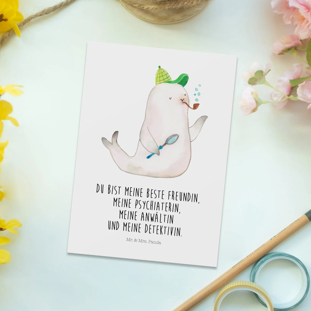 Postcard seal sherlock Postcard, card, letter, invitation card, paper, gift card, invitation, postcards, gift, small animals, cute, funny, cute animal motives, hand drawn, small world, funny sayings, good mood, happy, gifts, gift ideas, special gifts, animal lover