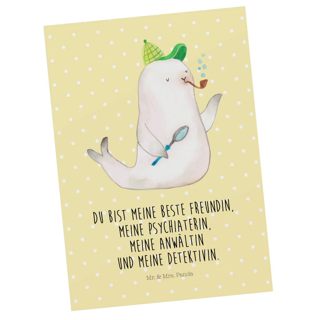 Postcard seal sherlock Postcard, card, letter, invitation card, paper, gift card, invitation, postcards, gift, small animals, cute, funny, cute animal motives, hand drawn, small world, funny sayings, good mood, happy, gifts, gift ideas, special gifts, animal lover