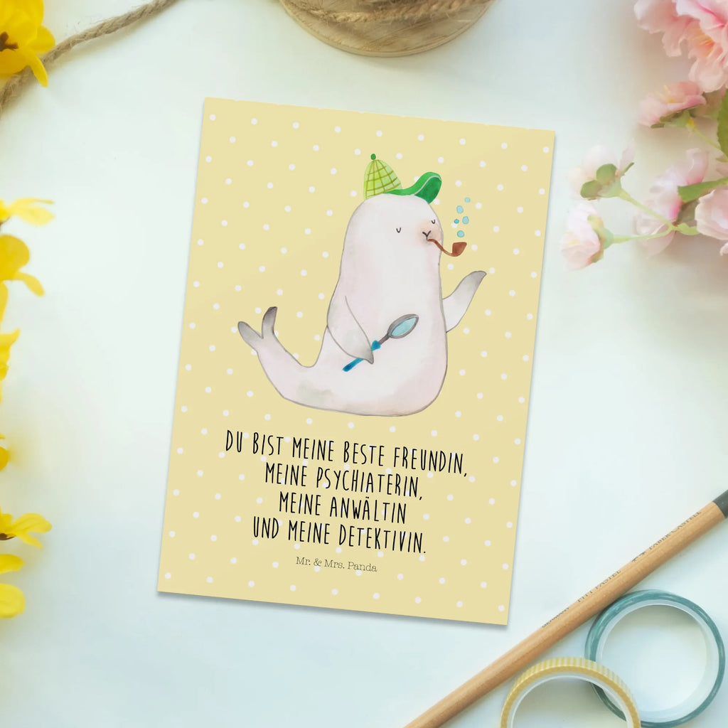 Postcard seal sherlock Postcard, card, letter, invitation card, paper, gift card, invitation, postcards, gift, small animals, cute, funny, cute animal motives, hand drawn, small world, funny sayings, good mood, happy, gifts, gift ideas, special gifts, animal lover