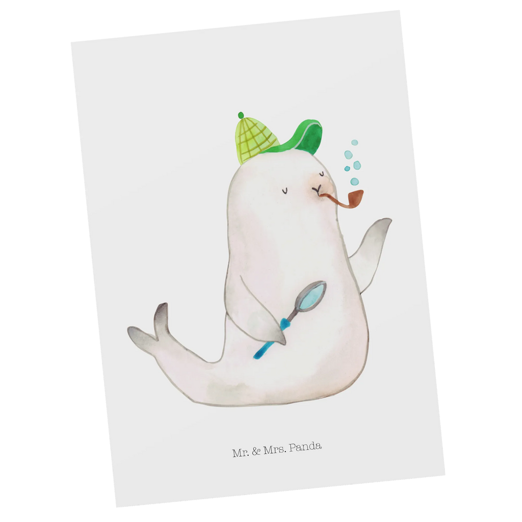 Postcard seal sherlock Postcard, card, letter, invitation card, paper, gift card, invitation, postcards, gift, small animals, cute, funny, cute animal motives, hand drawn, small world, funny sayings, good mood, happy, gifts, gift ideas, special gifts, animal lover