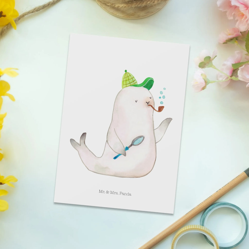 Postcard seal sherlock Postcard, card, letter, invitation card, paper, gift card, invitation, postcards, gift, small animals, cute, funny, cute animal motives, hand drawn, small world, funny sayings, good mood, happy, gifts, gift ideas, special gifts, animal lover