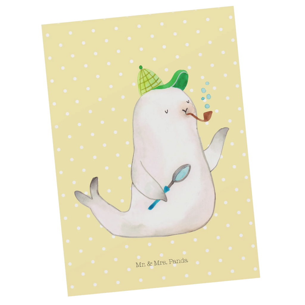 Postcard seal sherlock Postcard, card, letter, invitation card, paper, gift card, invitation, postcards, gift, small animals, cute, funny, cute animal motives, hand drawn, small world, funny sayings, good mood, happy, gifts, gift ideas, special gifts, animal lover