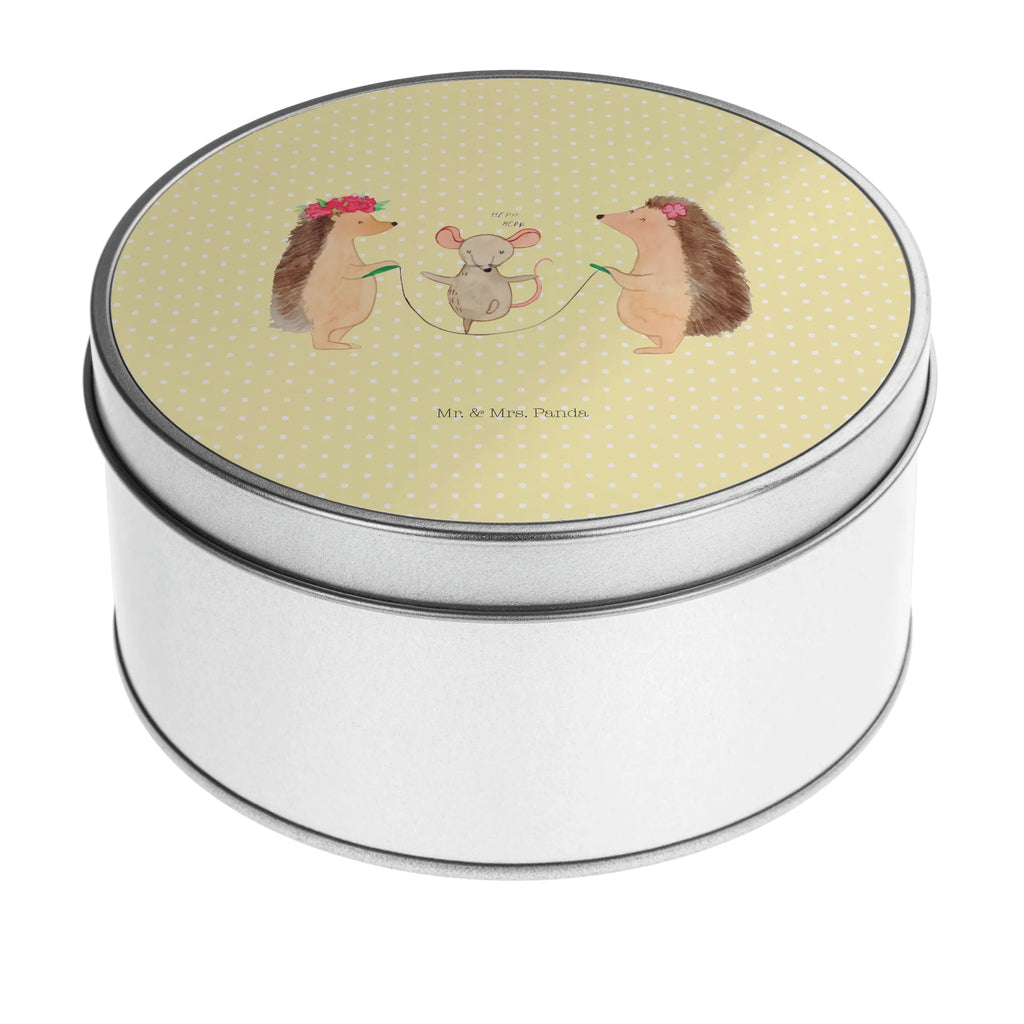 Round tin Hedgehog skipping storage, cookie tin, tin, gift box, tin can, storage tin, small animals, cute, funny, cute animal motives, hand drawn, small world, funny sayings, good mood, happy, gifts, gift ideas, special gifts, animal lover, card, rope skipping, mouse, kindergarten, hedgehog, children