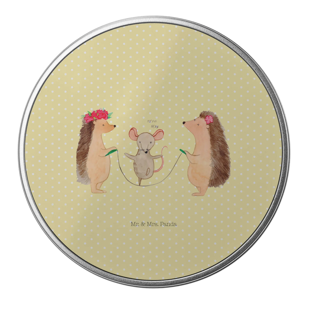Round tin Hedgehog skipping storage, cookie tin, tin, gift box, tin can, storage tin, small animals, cute, funny, cute animal motives, hand drawn, small world, funny sayings, good mood, happy, gifts, gift ideas, special gifts, animal lover, card, rope skipping, mouse, kindergarten, hedgehog, children