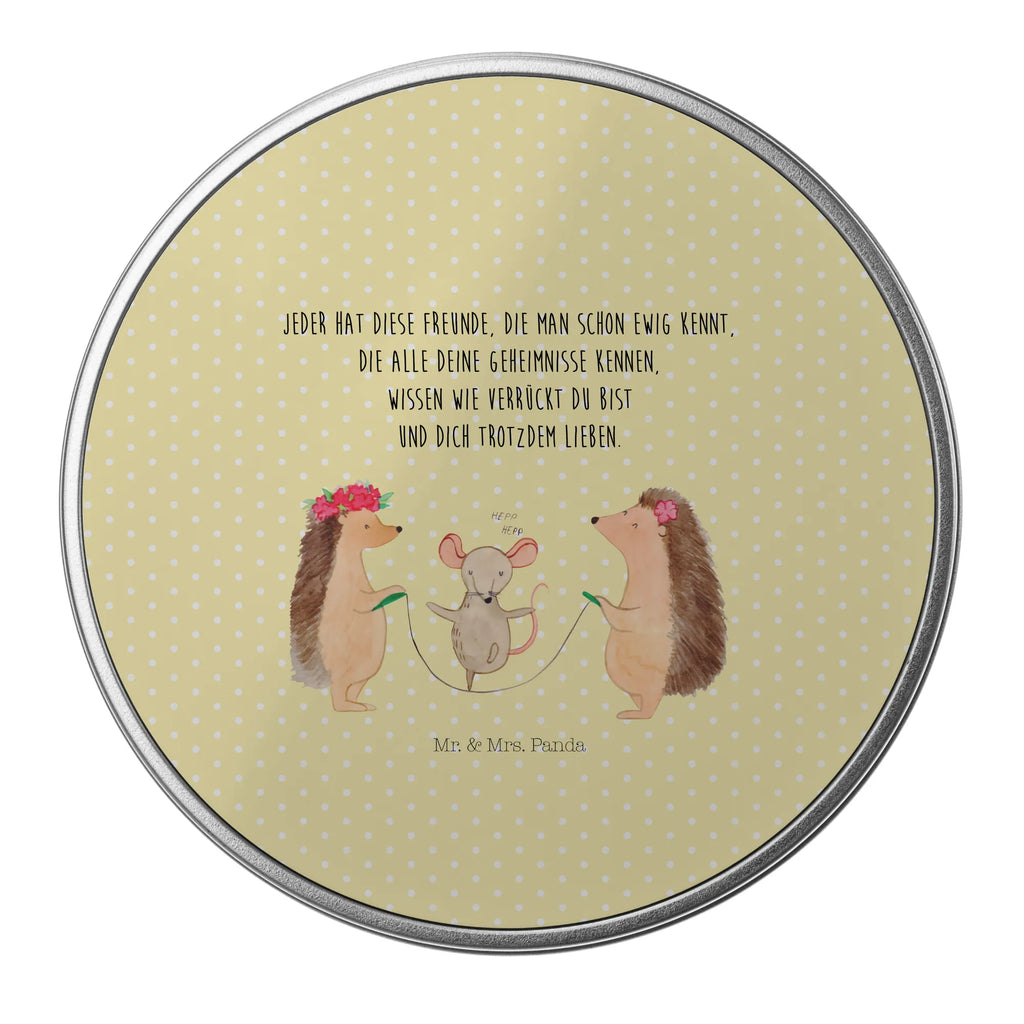 Round tin Hedgehog skipping storage, cookie tin, tin, gift box, tin can, storage tin, small animals, cute, funny, cute animal motives, hand drawn, small world, funny sayings, good mood, happy, gifts, gift ideas, special gifts, animal lover, card, rope skipping, mouse, kindergarten, hedgehog, children