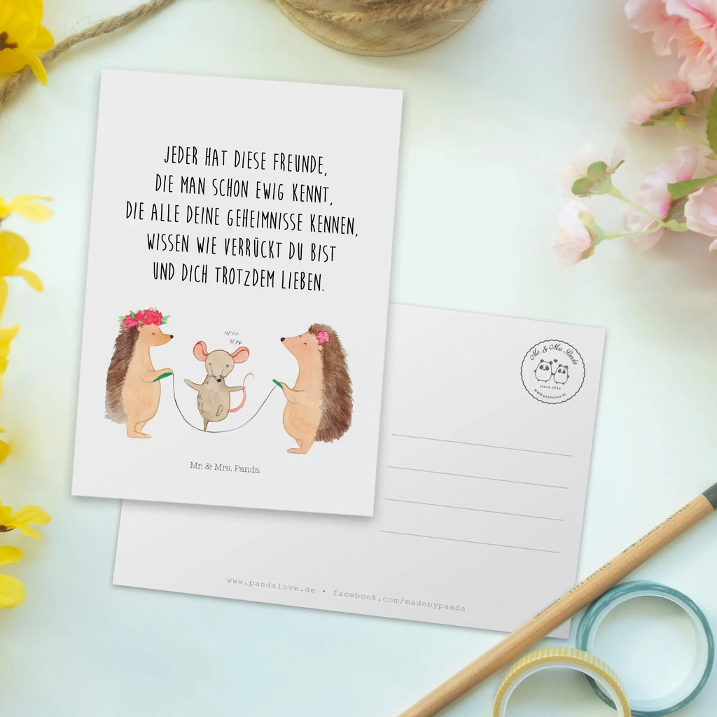 Postcard Hedgehog skipping invitation, postcards, card, invitation card, gift card, gift, letter, paper, Postcard, small animals, cute, funny, cute animal motives, hand drawn, small world, funny sayings, good mood, happy, gifts, gift ideas, special gifts, animal lover, kindergarten, mouse, rope skipping, children, hedgehog