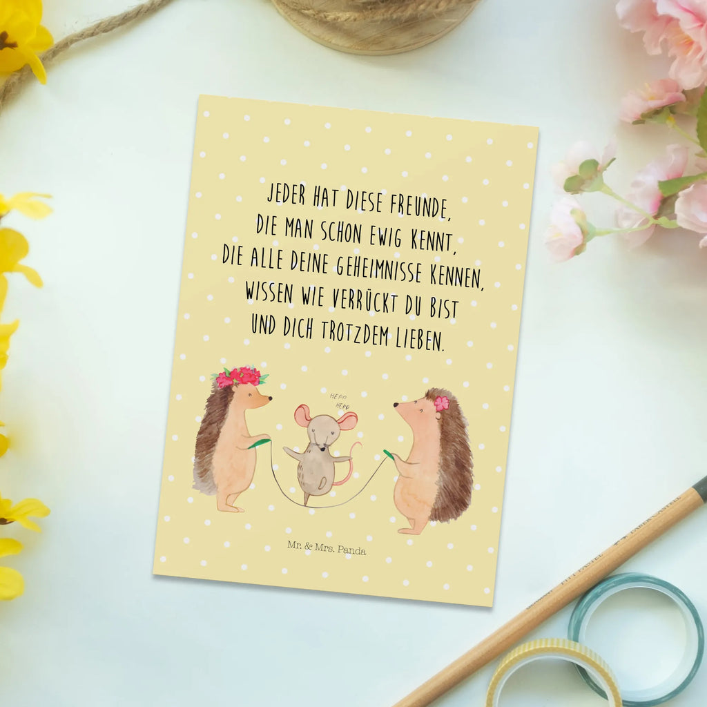 Postcard Hedgehog skipping invitation, postcards, card, invitation card, gift card, gift, letter, paper, Postcard, small animals, cute, funny, cute animal motives, hand drawn, small world, funny sayings, good mood, happy, gifts, gift ideas, special gifts, animal lover, kindergarten, mouse, rope skipping, children, hedgehog