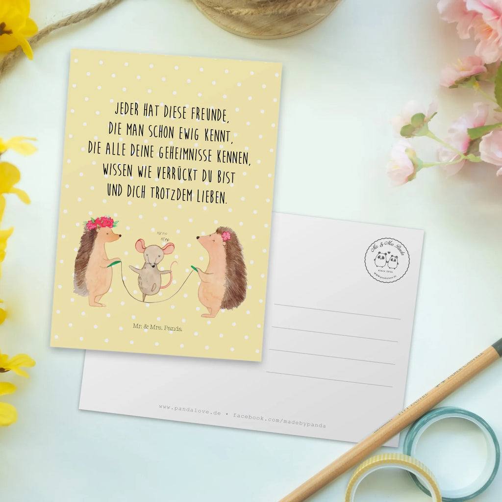 Postcard Hedgehog skipping invitation, postcards, card, invitation card, gift card, gift, letter, paper, Postcard, small animals, cute, funny, cute animal motives, hand drawn, small world, funny sayings, good mood, happy, gifts, gift ideas, special gifts, animal lover, kindergarten, mouse, rope skipping, children, hedgehog