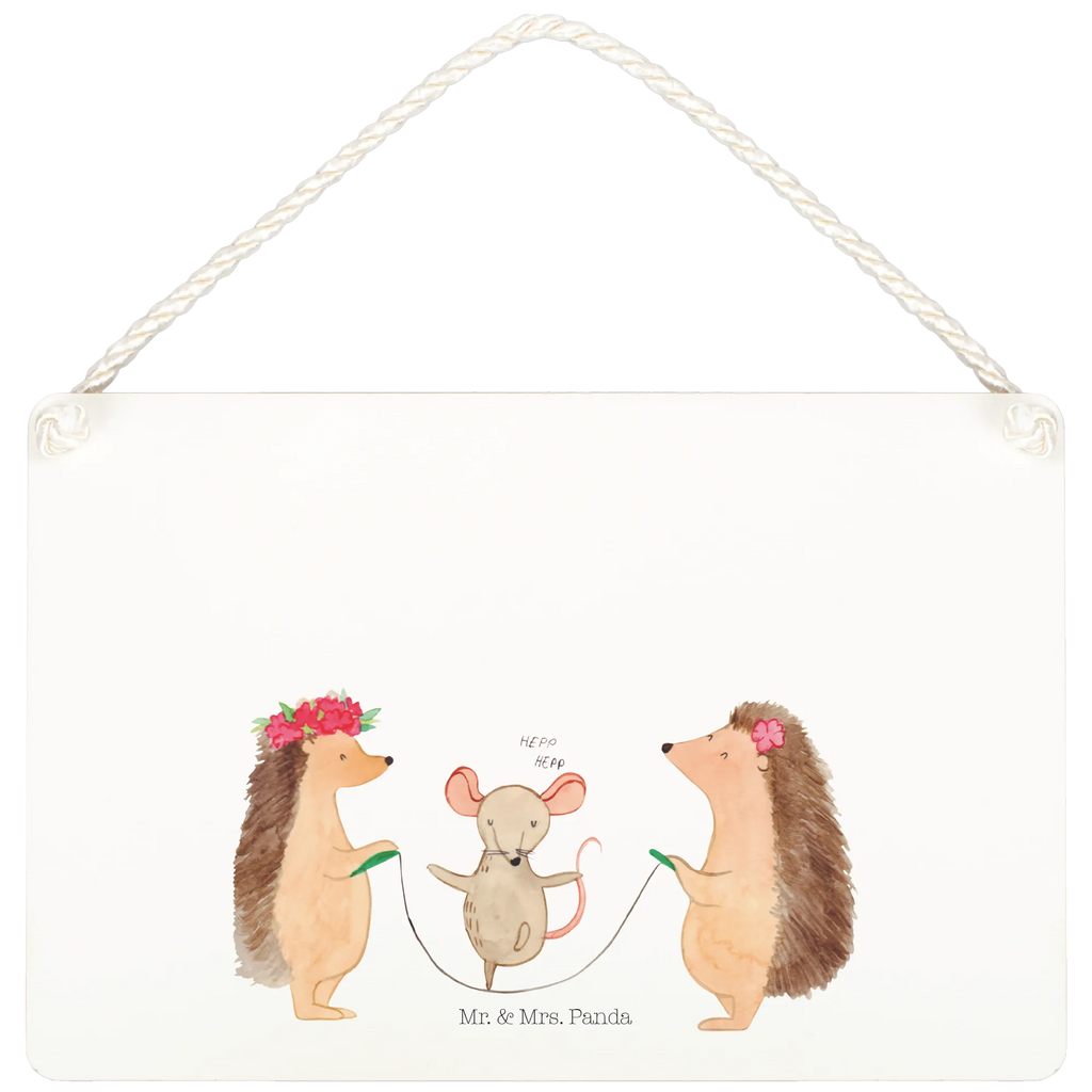 Decorative sign Hedgehog skipping small animals, cute, funny, cute animal motives, hand drawn, small world, funny sayings, good mood, happy, gifts, gift ideas, special gifts, animal lover, card, rope skipping, children, kindergarten, mouse, hedgehog