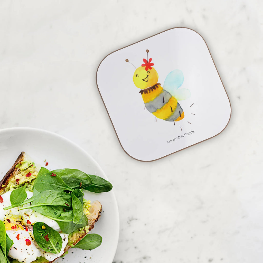 Square coaster bee flower gift, party, Coasters, presents, glass coasters, breakfast, gifts, Bee, wasp, bumblebee