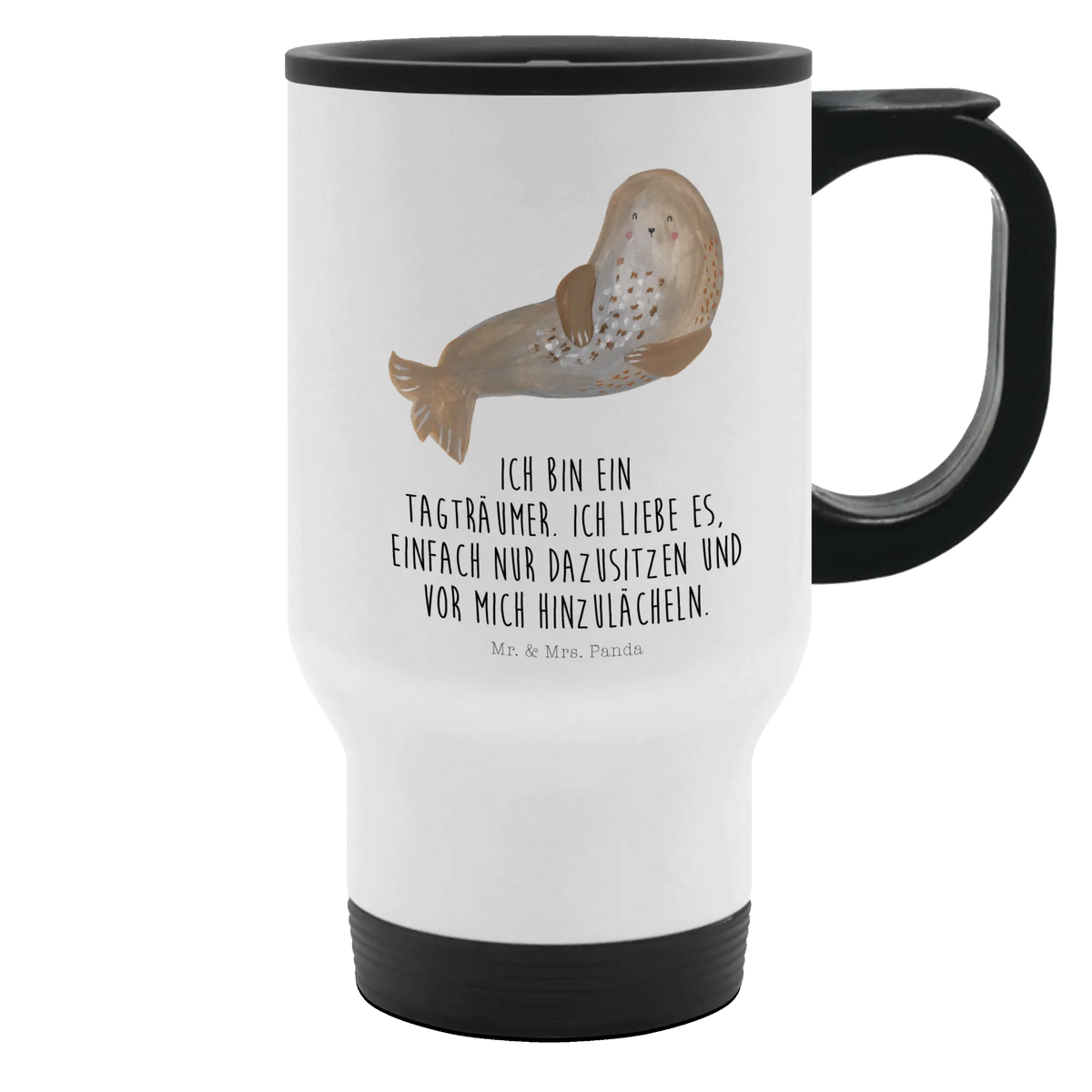 Insulated mug seal Laugh travel coffee mug, travel mug, To Go mug, Insulated mug, Coffee mug, Thermo cup, Thermo mug, small animals, cute, funny, cute animal motives, hand drawn, small world, funny sayings, good mood, happy, gifts, gift ideas, special gifts, animal lover, card, Beach, Seal, Seals, Baltic Sea, North Sea, Sea animal