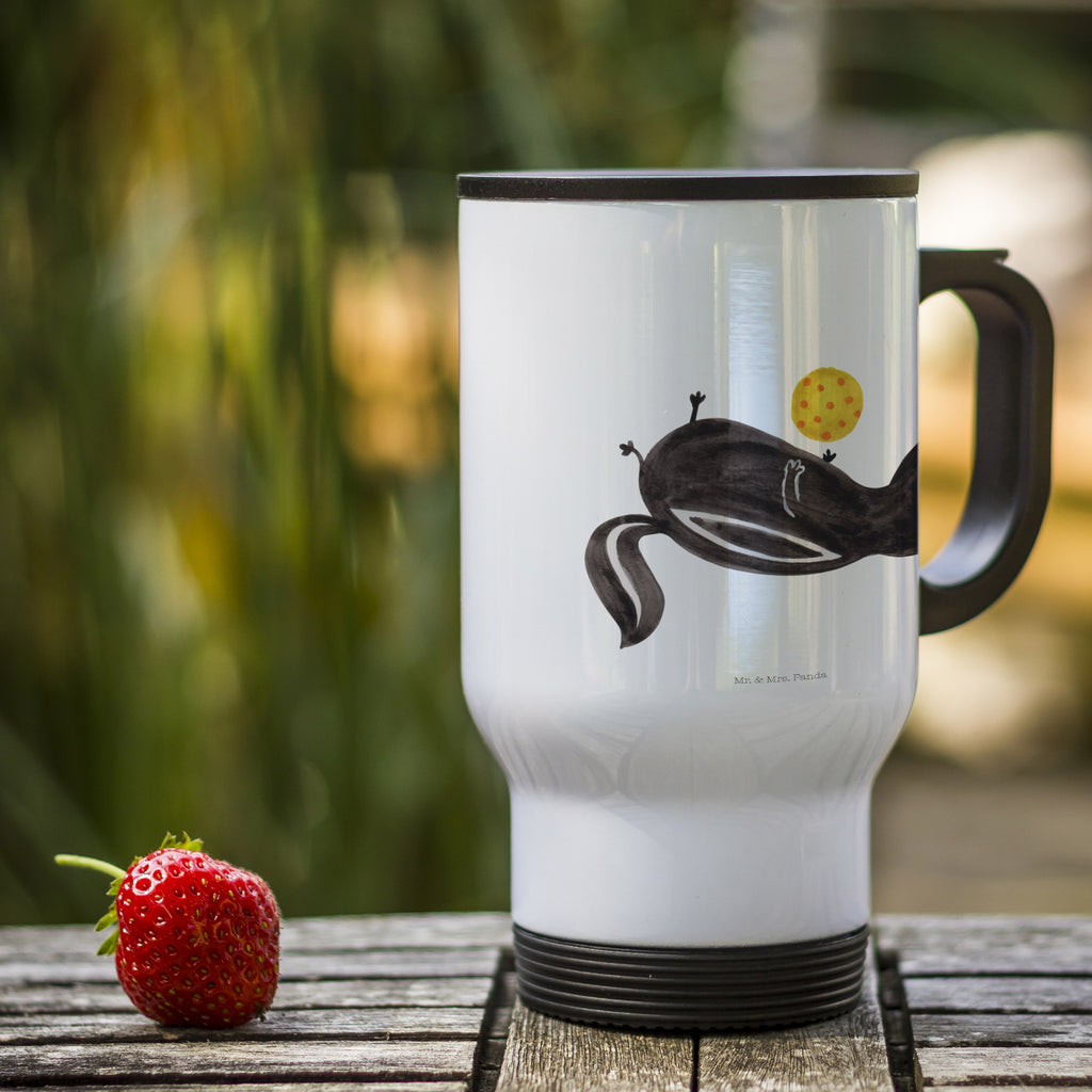 Insulated mug skunk ball travel mug, travel coffee mug, To Go mug, Thermo mug, Insulated mug, Coffee mug, Thermo cup, Skunk, stinky, playful, stinker, skunk, wild animal, wisdom, predator