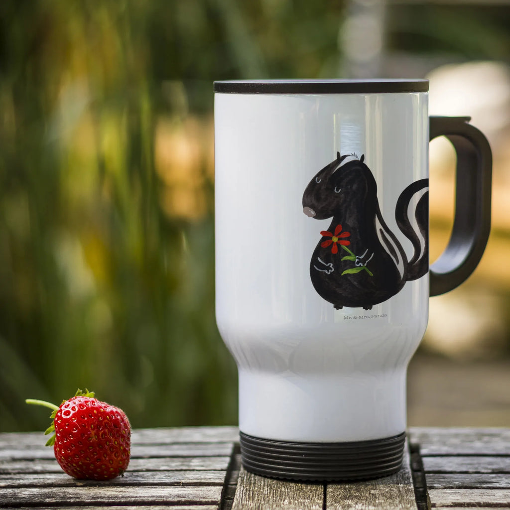 Insulated mug skunk flower travel coffee mug, travel mug, To Go mug, Thermo cup, Thermo mug, Insulated mug, Coffee mug, Skunk, skunk, predator, daydreamer, dreams, dreamy, wild animal, stink, stinker