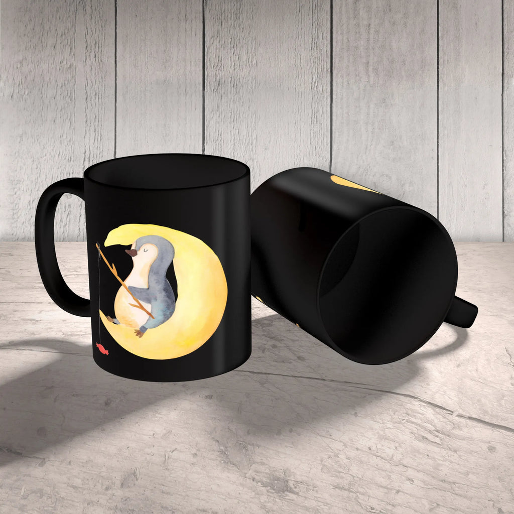 Kubek pingwin księżyc Keramiktasse, Geschenktasse, Tasse, Bürotasse, Teetasse, Tasse mit Zitaten, Tasse mit Motiven, Kaffeetasse, Porzellantasse, Pinguin, Schlafstörungen, Nachtruhe, Gästezimmer, Schlafzimmer, schlafen, Spruch, Pinguine, Einschlafen