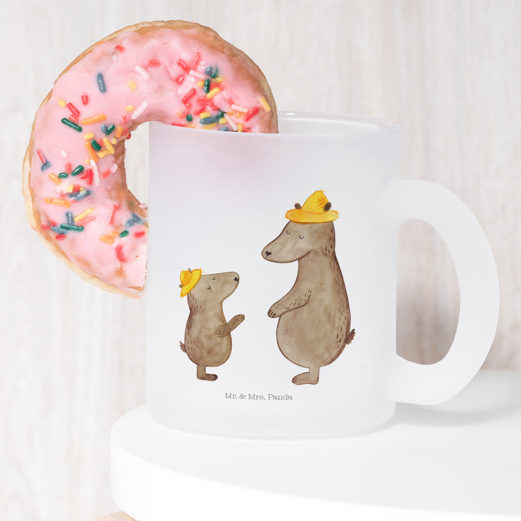 Glass tea cup Bears with hats mug, glass, tea glass, tea, Tea cup, Family, Father's Day, Mother's Day, brother, sister, Mom, Dad, bear, favourite person, son, father's day, daddy, child, sons, family, dad, father-son, children, role model, father