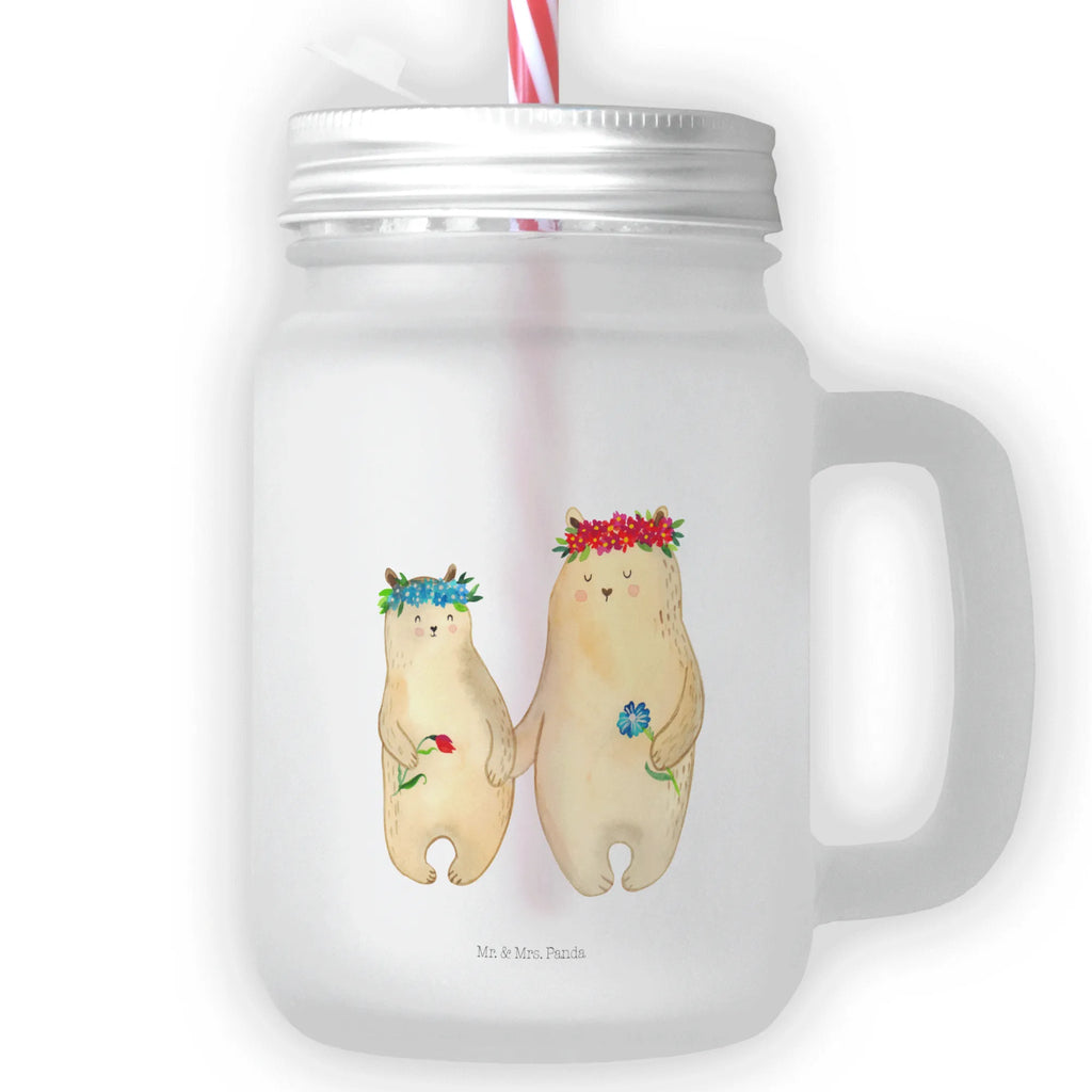Mason jar drinking glass Bears with flower crown cocktail glass, drinking glass, summer glass, glass, handle glass, preserving glass, Mason Jar, Family, Father's Day, Mother's Day, brother, sister, Mom, Dad, bears, family, Bear, favorite person, role model, world best mommy, child, mommy, daughter, best mommy, children, favorite mommy, gift mommy. mother's day, daughters, mom