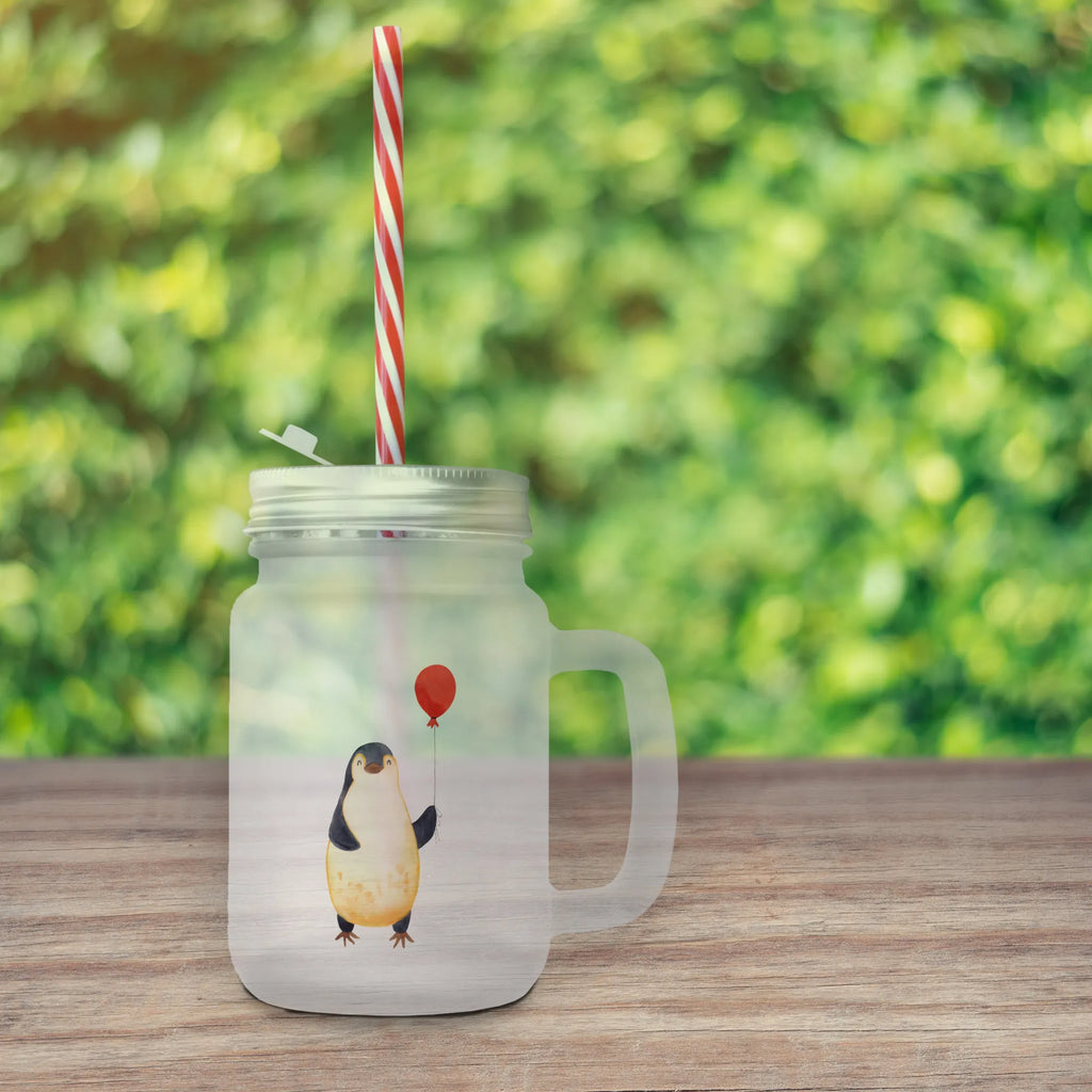 Mason jar drinking glass Penguin balloon cocktail glass, preserving glass, glass, summer glass, handle glass, drinking glass, Mason Jar, Penguin, North Pole, Winter, Penguins, daydreams, happiness, gift idea, balloon, motivation, new start, love, love of life, new life, best friend, gift girlfriend, penguins