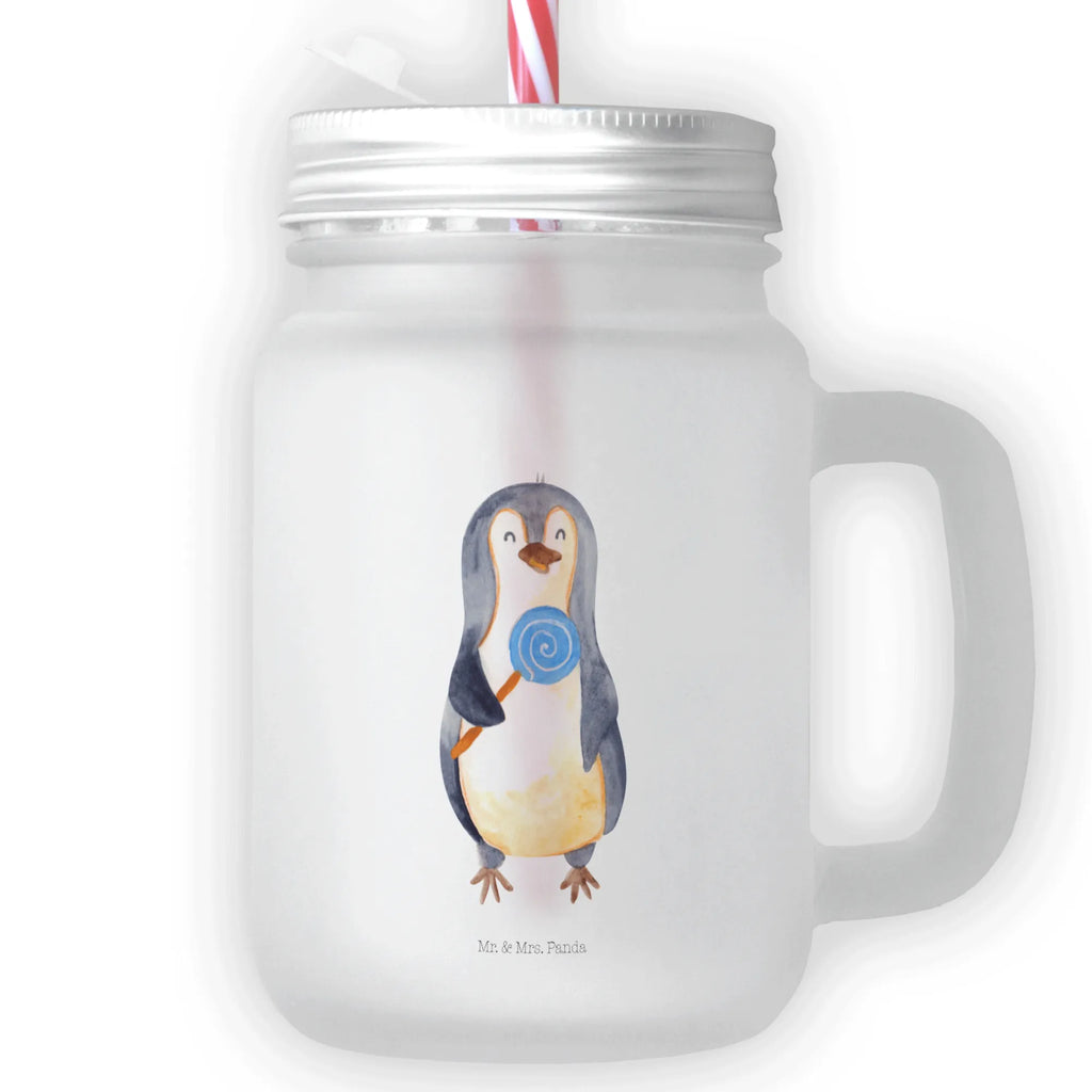 Mason jar drinking glass Penguin lollipop cocktail glass, glass, drinking glass, preserving glass, summer glass, Mason Jar, handle glass, Penguin, North Pole, Winter, Penguins, rebel, bullshit, lollipop, hoodlum, crook, slogan, penguins, candy