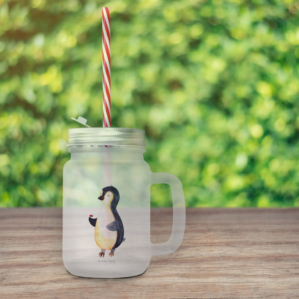 Mason jar drinking glass Penguin ladybug cocktail glass, Mason Jar, preserving glass, drinking glass, glass, summer glass, handle glass, Penguin, North Pole, Winter, Penguins, wonder, joy, ladybird, joy of life, penguins, happiness, love