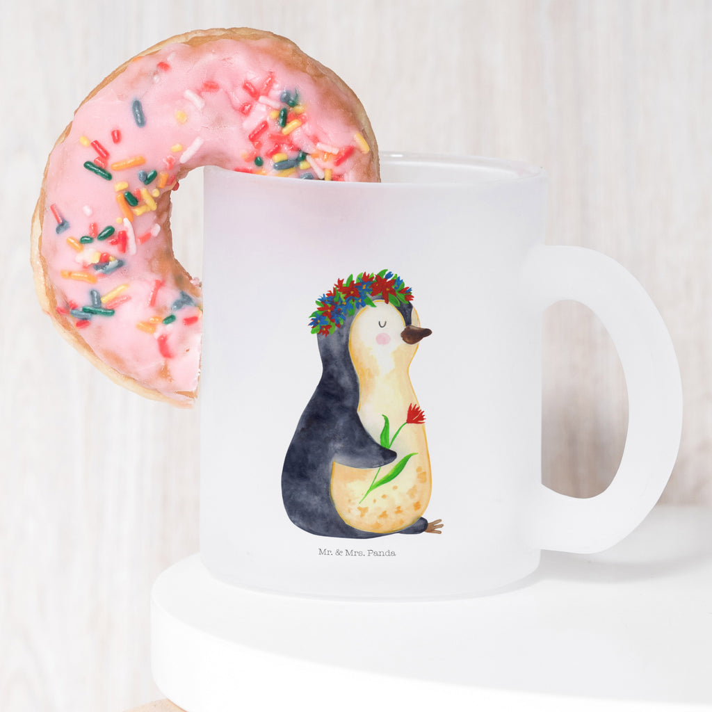 Teetasse Pinguin Blumenkranz tasse glas, Tee Tasse, Teegläser, Teetasse Glas, Tasse Für Tee, becher glas, Trinkglas, glastasse, Teetasse aus Glas, Teetasse, Glas Teebecher, Große Teetasse, getränkeglas, Tasse, Becher, Glasbecher, becher für tee, Teeglas, Pinguin, Pinguine, Liebeskummer, Wünsche, Ziele, Blumenkranz, Lebensziele, Lebenslust, Universum, Motivation, Geschenkidee, Leben