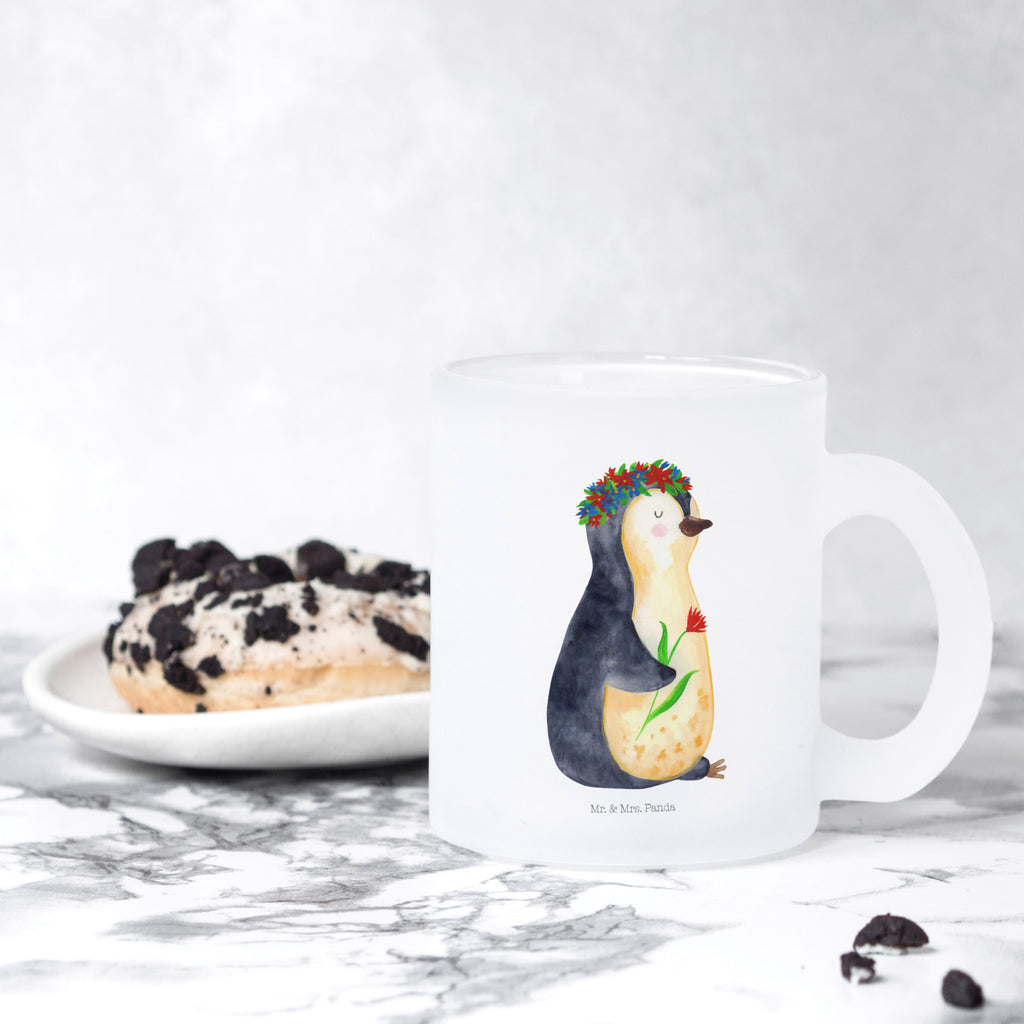 Teetasse Pinguin Blumenkranz tasse glas, Tee Tasse, Teegläser, Teetasse Glas, Tasse Für Tee, becher glas, Trinkglas, glastasse, Teetasse aus Glas, Teetasse, Glas Teebecher, Große Teetasse, getränkeglas, Tasse, Becher, Glasbecher, becher für tee, Teeglas, Pinguin, Pinguine, Liebeskummer, Wünsche, Ziele, Blumenkranz, Lebensziele, Lebenslust, Universum, Motivation, Geschenkidee, Leben