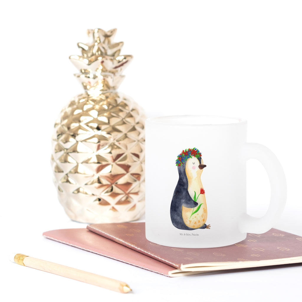Teetasse Pinguin Blumenkranz tasse glas, Tee Tasse, Teegläser, Teetasse Glas, Tasse Für Tee, becher glas, Trinkglas, glastasse, Teetasse aus Glas, Teetasse, Glas Teebecher, Große Teetasse, getränkeglas, Tasse, Becher, Glasbecher, becher für tee, Teeglas, Pinguin, Pinguine, Liebeskummer, Wünsche, Ziele, Blumenkranz, Lebensziele, Lebenslust, Universum, Motivation, Geschenkidee, Leben