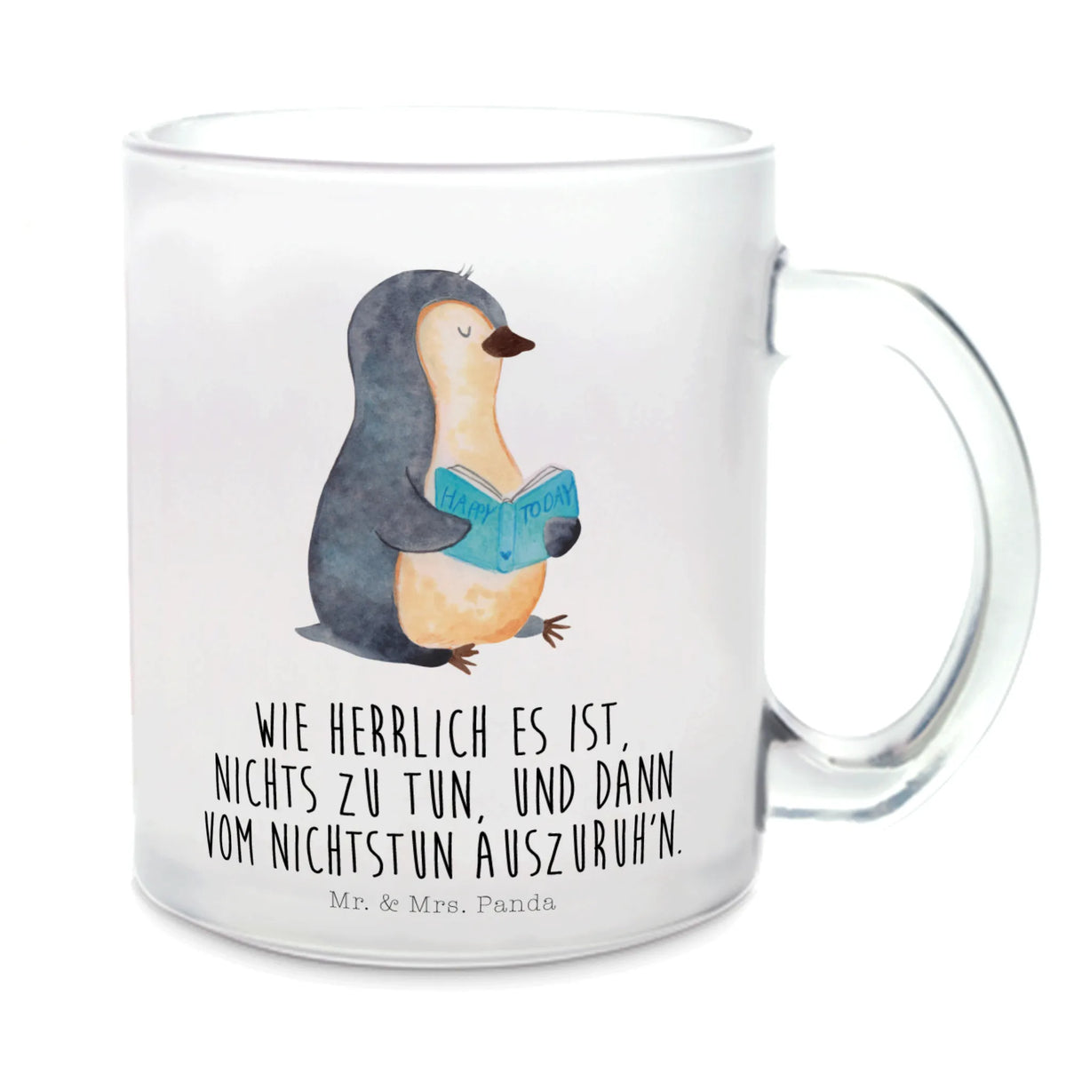 Teetasse Pinguin Buch Trinkglas, Pott, Haferl, Häferl, getränkeglas, Glas Teebecher, Henkelbecher, glastasse, Tee Tasse, getränkebecher, Teetasse aus Glas, Teetasse Glas, Motivtasse, Henkeltasse, Teeglas, Teetasse, Glasbecher, Kakaotasse, Pinguin, Bücherwurm, Pinguine, Faulenzen, Urlaub, Lesen, Buch, Ferien, Freizeit, Nichtstun