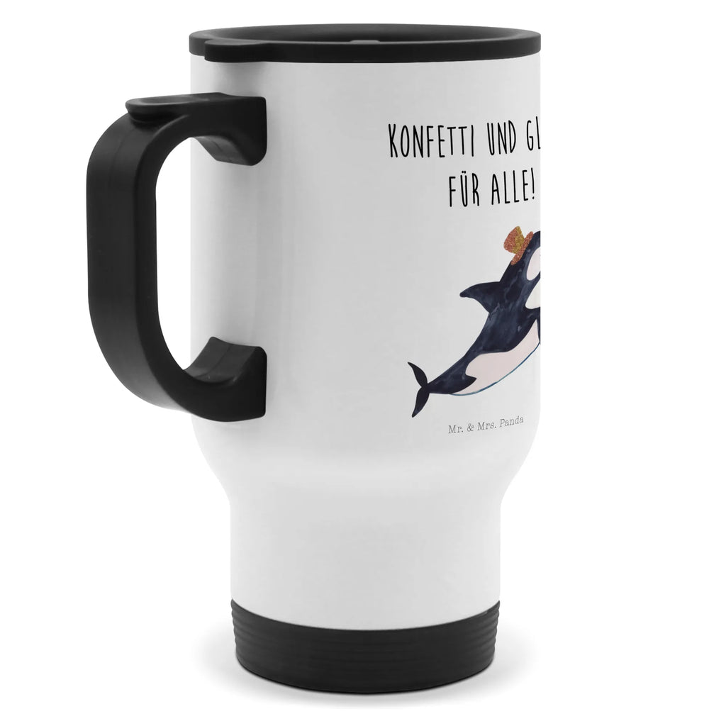 Insulated mug orca cylinder travel coffee mug, travel mug, Insulated mug, Thermo mug, To Go mug, Thermo cup, Coffee mug, Seafood, aquatic animals, ocean, sea, fish, shells, corals, reef, whale, narwhal, sea urchin, lobster, platypus, turtle, manatee, crocodile, orca, shrimp, gifts for seafood lovers, water world, underwater animals, underwater world, vacation, deep sea, seafood fans, gift ideas, seafood decoration, seafood posters, congratulations, celebration, confetti, glitter, party, birthday, feast