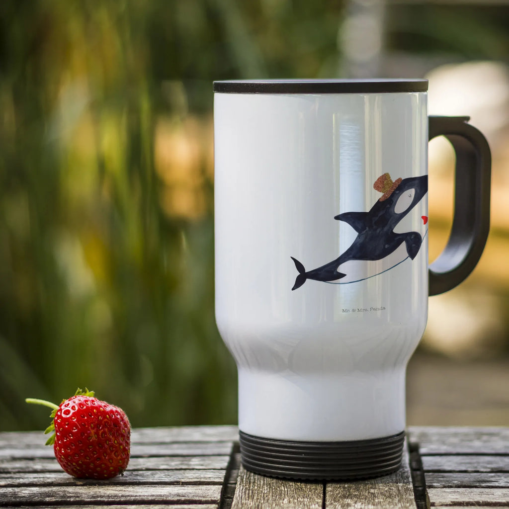 Insulated mug orca cylinder travel coffee mug, travel mug, Insulated mug, Thermo mug, To Go mug, Thermo cup, Coffee mug, Seafood, aquatic animals, ocean, sea, fish, shells, corals, reef, whale, narwhal, sea urchin, lobster, platypus, turtle, manatee, crocodile, orca, shrimp, gifts for seafood lovers, water world, underwater animals, underwater world, vacation, deep sea, seafood fans, gift ideas, seafood decoration, seafood posters, congratulations, celebration, confetti, glitter, party, birthday, feast