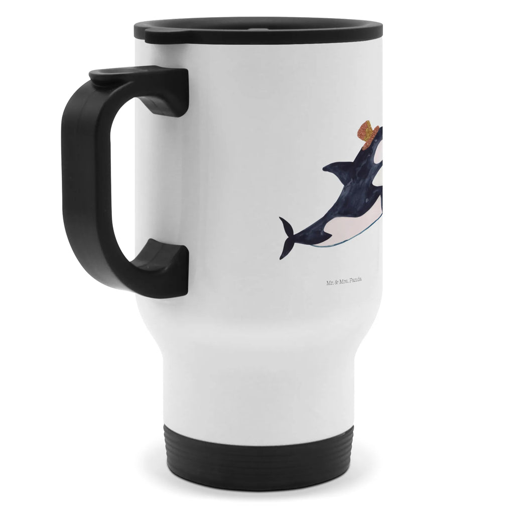 Insulated mug orca cylinder travel coffee mug, travel mug, Insulated mug, Thermo mug, To Go mug, Thermo cup, Coffee mug, Seafood, aquatic animals, ocean, sea, fish, shells, corals, reef, whale, narwhal, sea urchin, lobster, platypus, turtle, manatee, crocodile, orca, shrimp, gifts for seafood lovers, water world, underwater animals, underwater world, vacation, deep sea, seafood fans, gift ideas, seafood decoration, seafood posters, congratulations, celebration, confetti, glitter, party, birthday, feast