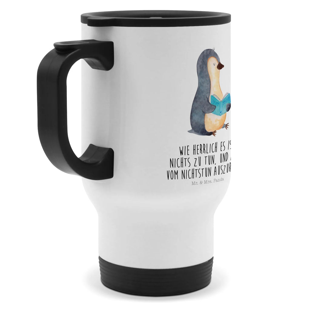 Insulated mug Penguin A book travel coffee mug, travel mug, Coffee mug, Thermo cup, Insulated mug, To Go mug, Thermo mug, Penguin, North Pole, Winter, Penguins, bookworm, book, leisure, penguins, vacation, reading, holidays, doing nothing, lazing around