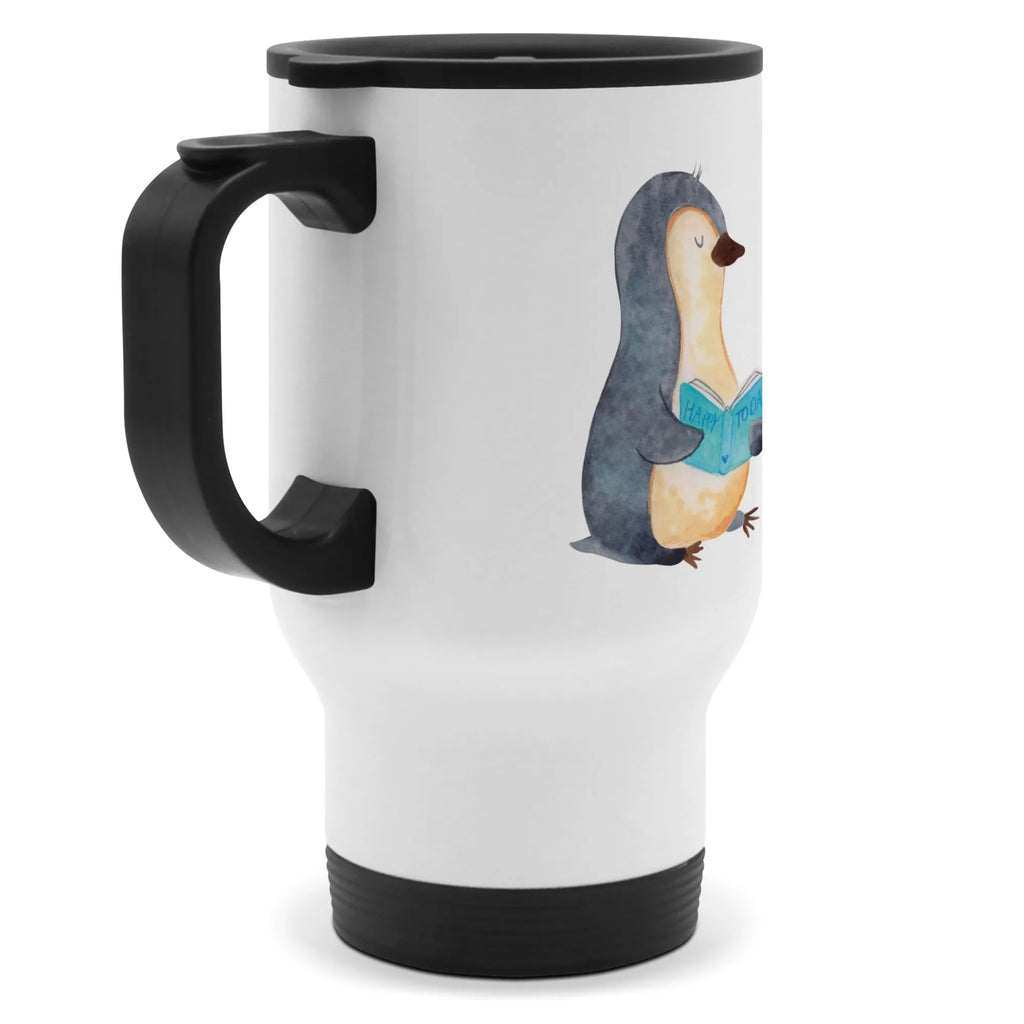 Insulated mug Penguin A book travel coffee mug, travel mug, Coffee mug, Thermo cup, Insulated mug, To Go mug, Thermo mug, Penguin, North Pole, Winter, Penguins, bookworm, book, leisure, penguins, vacation, reading, holidays, doing nothing, lazing around