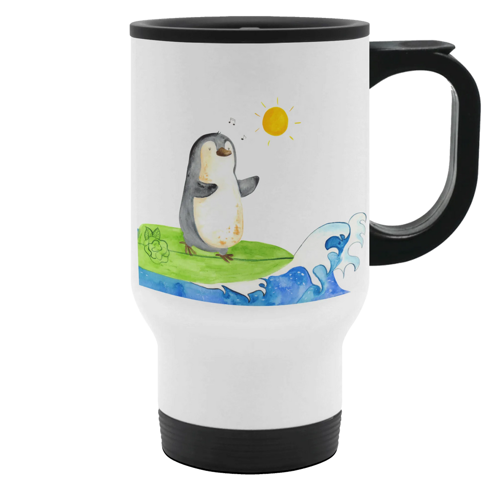 Insulated mug Penguin surfer travel coffee mug, Thermo mug, travel mug, Thermo cup, Insulated mug, To Go mug, Coffee mug, Penguin, North Pole, Winter, Penguins, holidays, wave riding, waves, surfing, surfers, penguins, Portugal, Hawaii