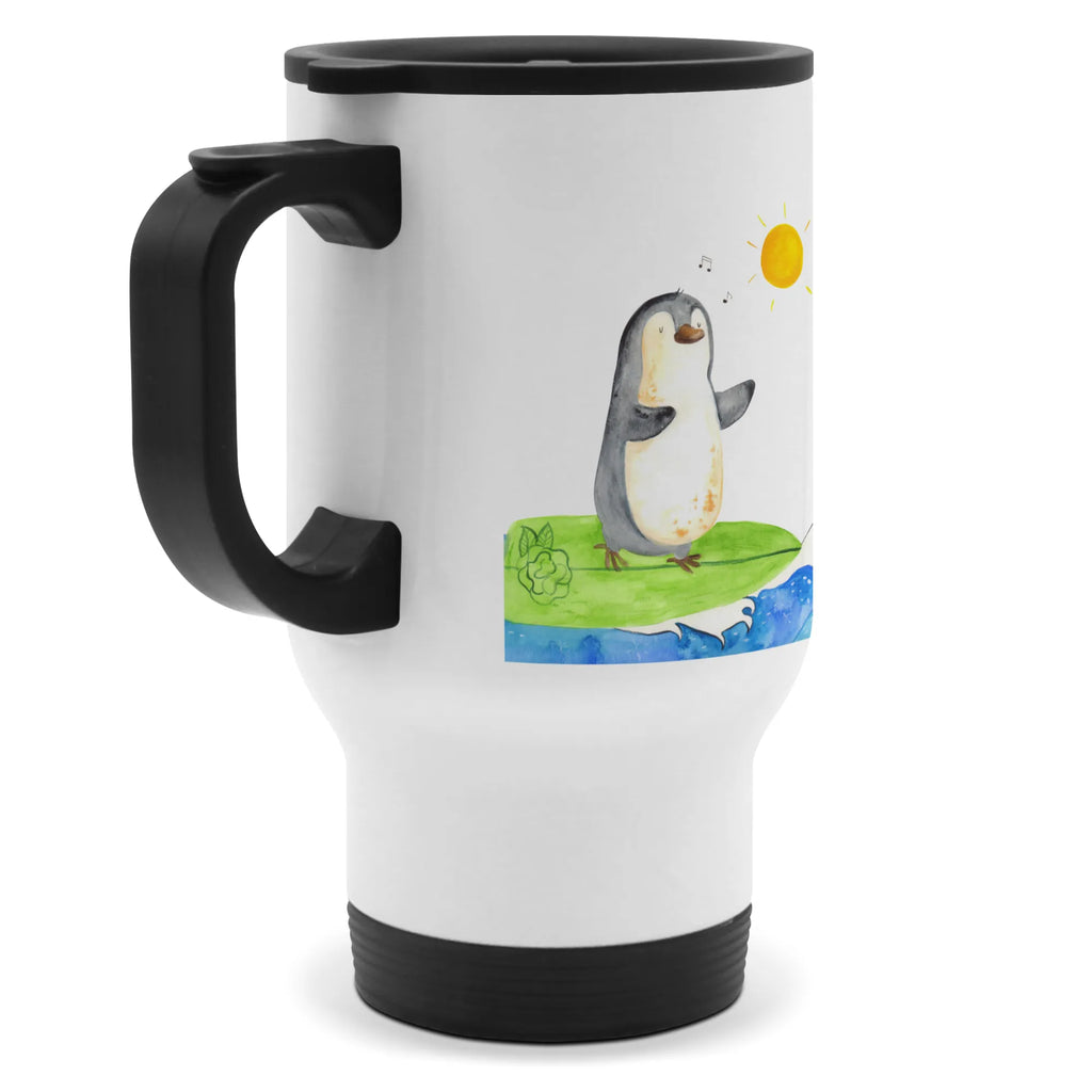 Insulated mug Penguin surfer travel coffee mug, Thermo mug, travel mug, Thermo cup, Insulated mug, To Go mug, Coffee mug, Penguin, North Pole, Winter, Penguins, holidays, wave riding, waves, surfing, surfers, penguins, Portugal, Hawaii