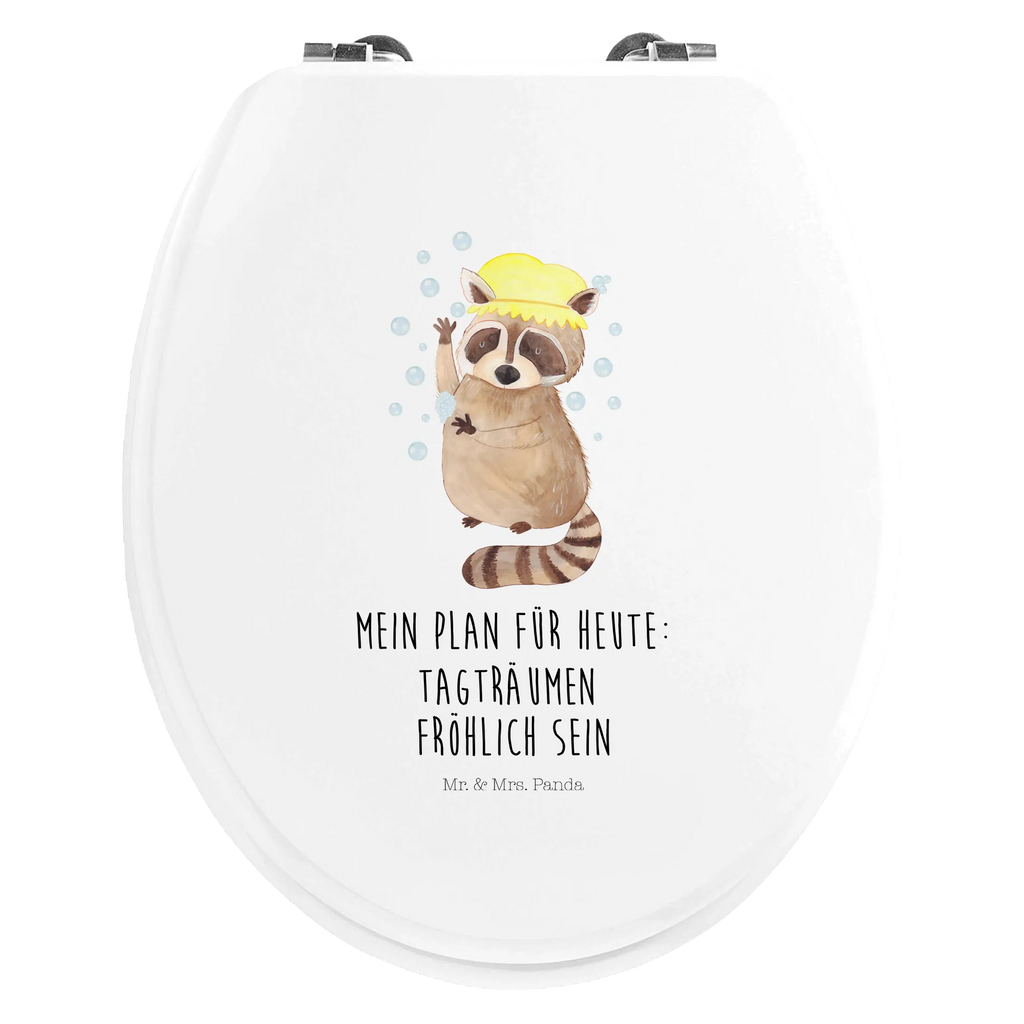 Motiv WC Sitz Waschbär Toilette, Klobrille, Toilettendeckel, WC-Sitz, Klodeckel, Tiermotive, Gute Laune, lustige Sprüche, Tiere, Seifenblasen, Plan, Waschbär, waschen, Fröhlich, Tagträumen