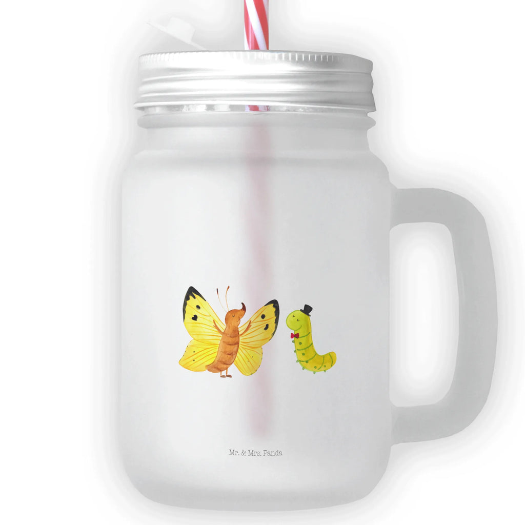 Mason jar drinking glass Caterpillar butterfly Mason Jar, handle glass, drinking glass, cocktail glass, glass, preserving glass, summer glass, small animals, cute, funny, cute animal motives, hand drawn, small world, funny sayings, good mood, happy, gifts, gift ideas, special gifts, animal lover, card, Caterpillar, growing up, butterfly, hat, cocoon, development, lemon butterfly, beauty