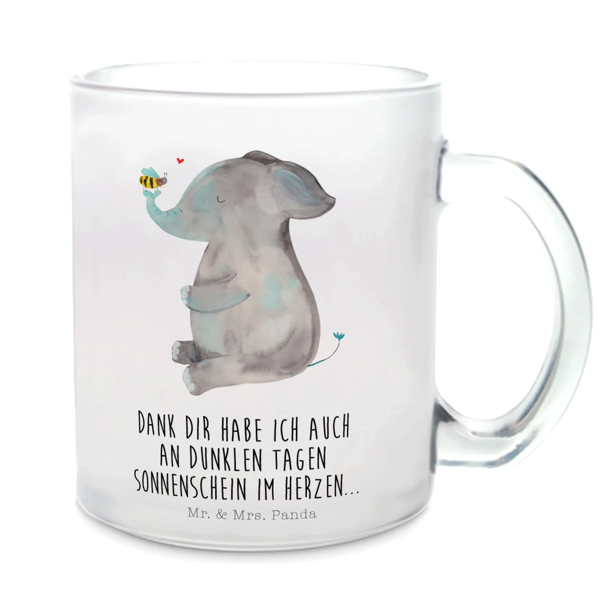 Glass tea cup elephant bee cute, card, cute animal motives, hand drawn, gift ideas, funny sayings, gifts, good mood, special gifts, animal lover, small animals, elephant, marriage proposal, anniversary, wedding gift, love gift, love saying, proof of love