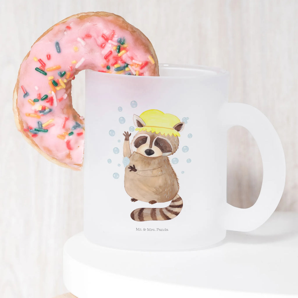 Glass tea cup Raccoon mug, Tea cup, tea glass, glass, tea, small animals, cute, funny, cute animal motives, hand drawn, small world, funny sayings, good mood, happy, gifts, gift ideas, special gifts, animal lover, card, daydreaming, raccoon, plan, wash, soap bubbles