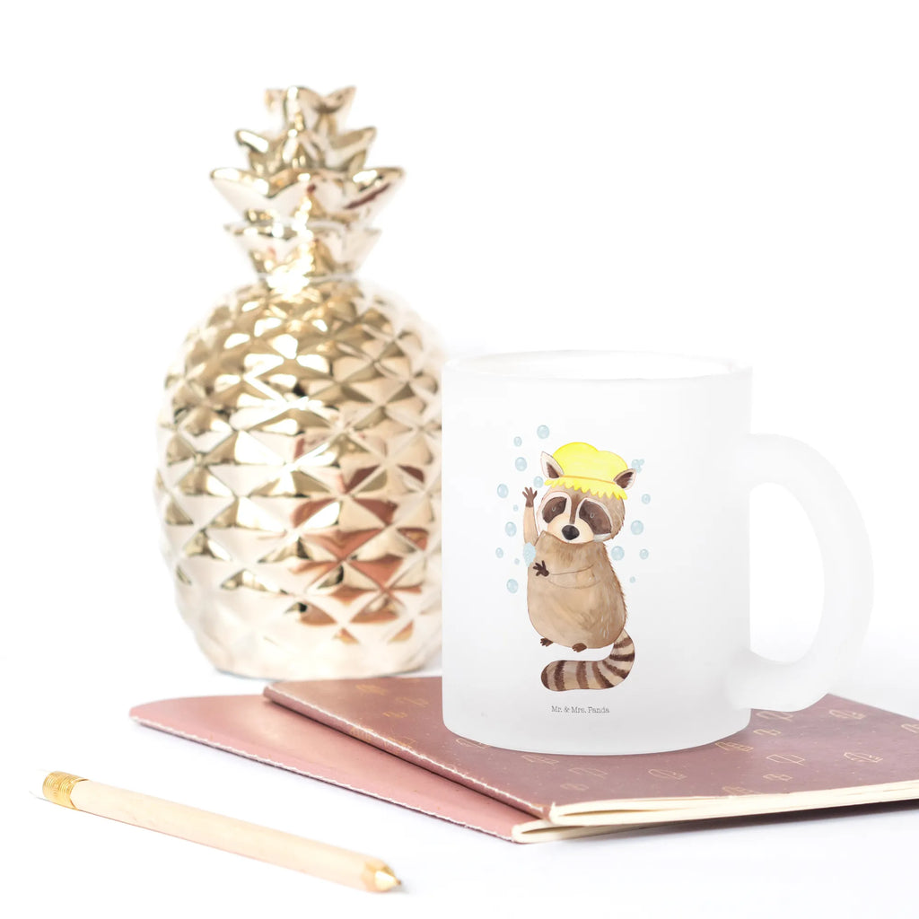 Glass tea cup Raccoon mug, Tea cup, tea glass, glass, tea, small animals, cute, funny, cute animal motives, hand drawn, small world, funny sayings, good mood, happy, gifts, gift ideas, special gifts, animal lover, card, daydreaming, raccoon, plan, wash, soap bubbles
