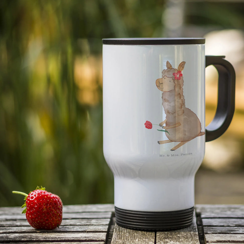 Insulated mug alpaca flower travel coffee mug, travel mug, Thermo cup, Thermo mug, To Go mug, Insulated mug, Coffee mug, alpaca, llama, pako, camel, Peru, animal, favourite animal, llamas, Alpaca, flower