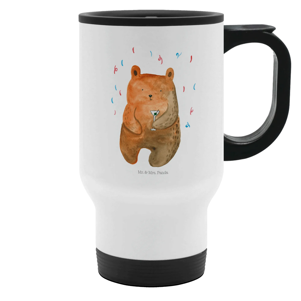 Insulated mug bear party travel coffee mug, travel mug, Insulated mug, Coffee mug, To Go mug, Thermo cup, Thermo mug, bear, teddy, teddy bear, cuddly toy, Celebrate, Party, Bring a present, Birthday, Good mood, Partying, Birthday present, Funny, Present