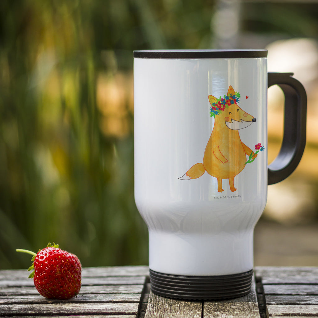 Insulated mug Fox Flower travel mug, travel coffee mug, Insulated mug, Thermo cup, Coffee mug, Thermo mug, To Go mug, fox, foxes, forest wildlife, clever as a fox, animal lover, joy, proof of love, flowers, fox girl, love, motivation, girlfriends, flower girl, self-love, flower, me, girlfriend