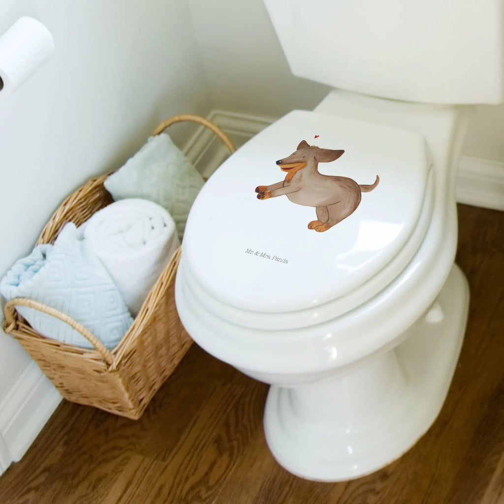 Motiv WC Sitz Hund Dackel fröhlich WC-Sitz, Klodeckel, Toilettendeckel, Klobrille, Toilette, Hund, Hundemotiv, Haustier, Hunderasse, Tierliebhaber, Hundebesitzer, Sprüche, Dachshund, Hunde, Dackel, happy dog